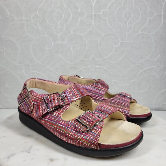 SAS Relaxed Rainbow Sandals Womens 7 Red Leather Open Toe Casual Slingback Strap - Picture 3 of 16
